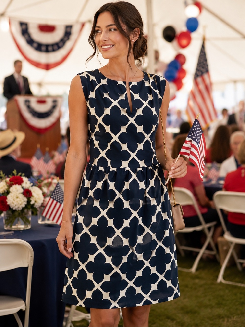 Elizabeth McKay Louise shift fitted tailored Dress navy trellis NWT